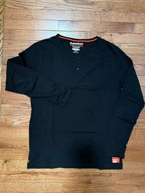Superdry Black Long Sleeve Henley - Large